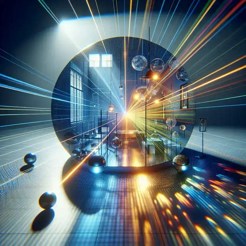 "Ilustrasi ray tracing yang menunjukkan simulasi realistis perilaku cahaya dalam grafik komputer, menjelaskan konsep dasar ray tracing dalam artikel tentang pencahayaan waktu nyata."